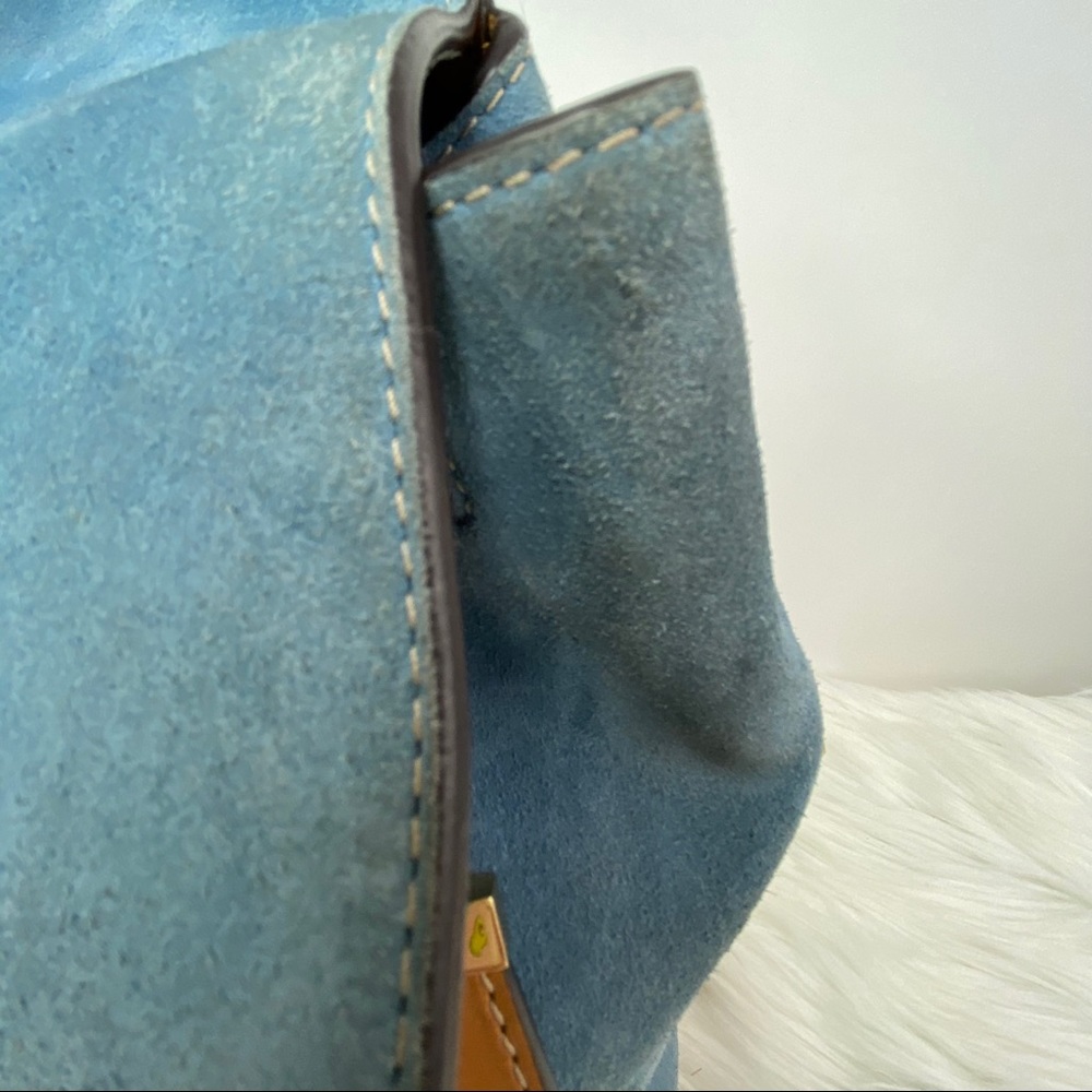 Michael Kors Romy Medium Blue Suede Backpack - Picture 9 of 11